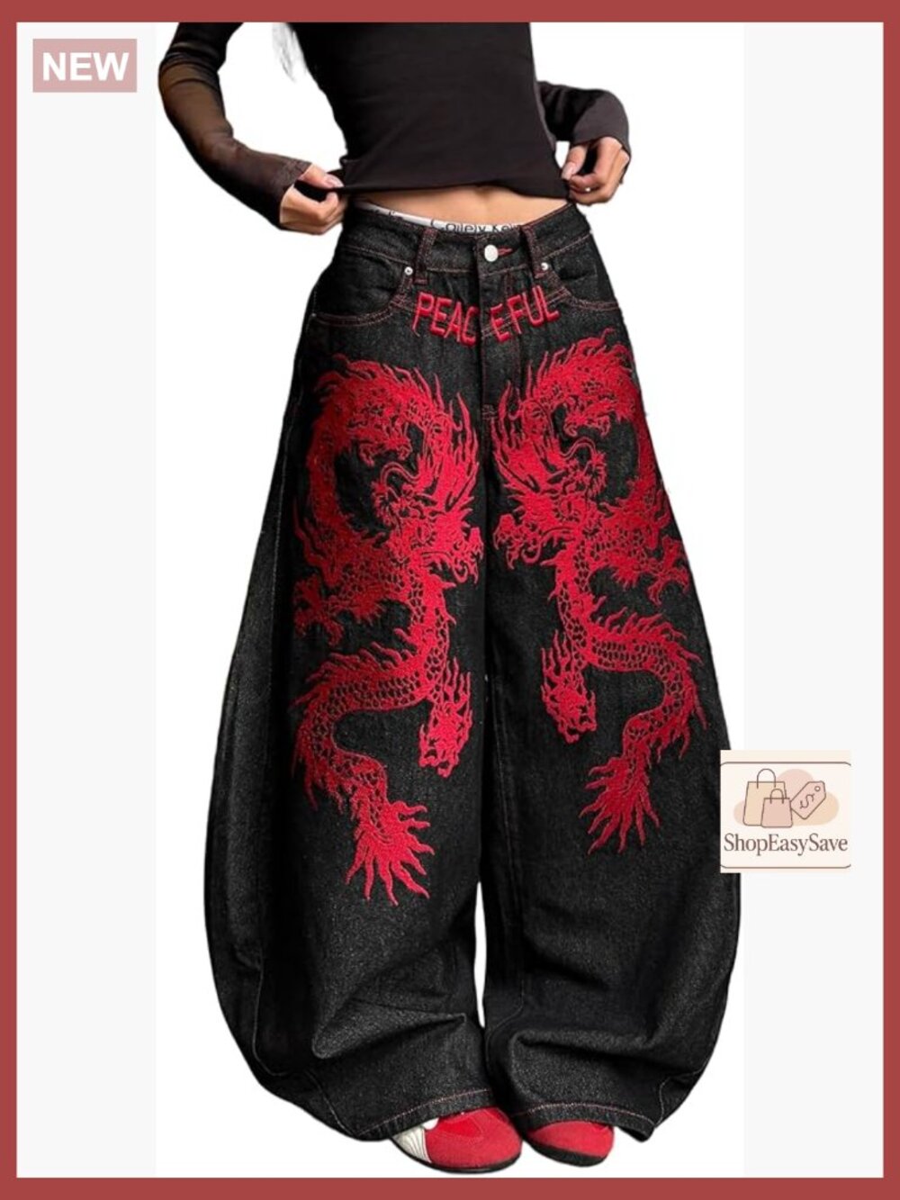 Embroidered Baggy Jeans Wide Leg Y2K Oversized Relaxed Hip Hop Denim Streetwear